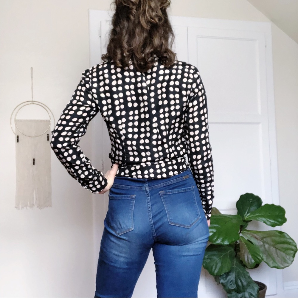 CAbi 100% Silk Button Up Blouse Polka Dot XS